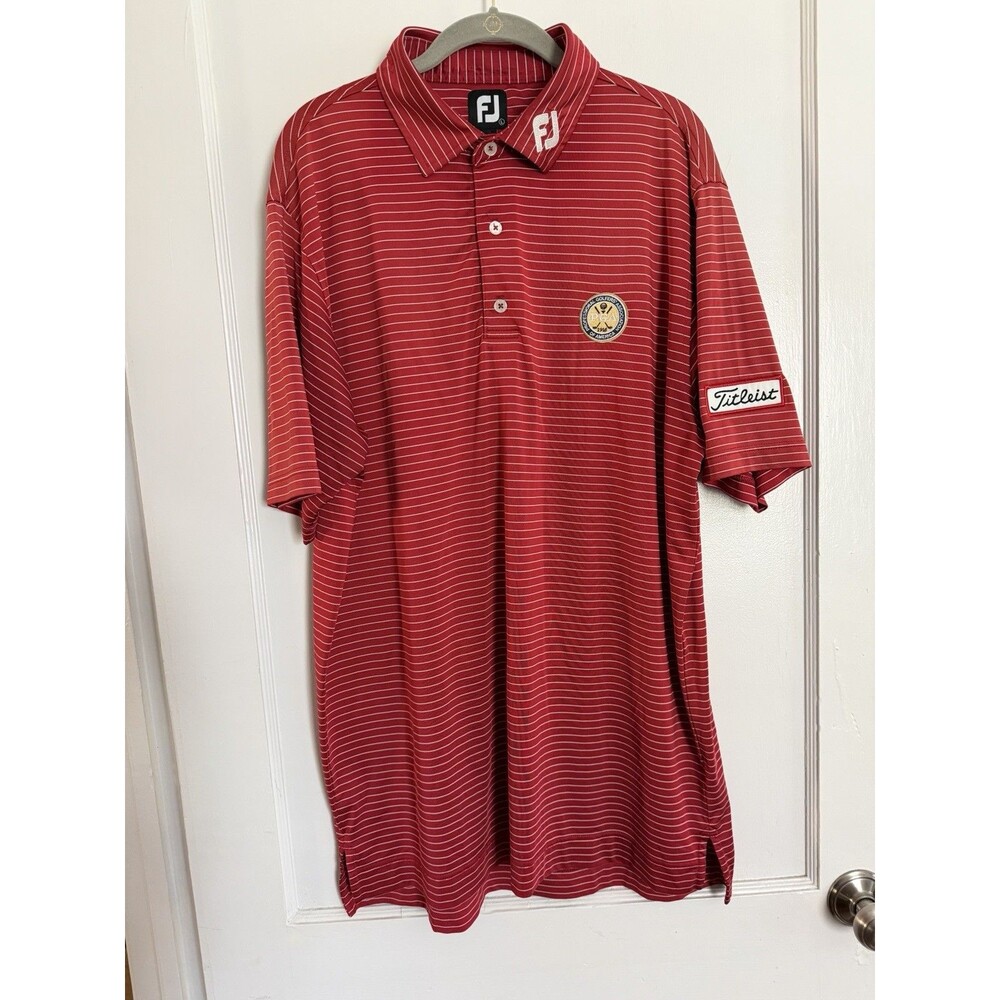 FootJoy FJ PGA Titleist Patch Sleeve Golf Polo Men's Red White Stripe Sz Large